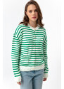 Lafaba Women's Green Gold Buttons Striped Knitwear Cardigan