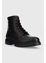 Kožené boty Tommy Hilfiger COMFORT CLEATED THERMO LTH BOOT pánské, černá barva, FM0FM04651