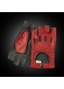 BOHEMIA GLOVES Červeno-černé bezprstové kožené rukavice na řízení z amerického jelena