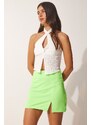 Happiness İstanbul Women's Neon Green Slit Mini Skirt