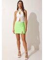 Happiness İstanbul Women's Neon Green Slit Mini Skirt