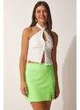 Happiness İstanbul Women's Neon Green Slit Mini Skirt