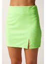 Happiness İstanbul Women's Neon Green Slit Mini Skirt