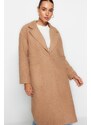 Trendyol Beige Oversize široký střih dlouhý vlněný kabát