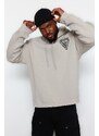 Trendyol Gray Large Size Oversize/Wide Cut College Printed Sweatshirt with Fleece Inside