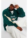 Trendyol Emerald Green Unisex Oversize Stand Collar City Embroidered Fleece Sweatshirt