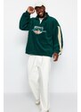 Trendyol Emerald Green Unisex Oversize Stand Collar City Embroidered Fleece Sweatshirt