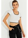 Cool & Sexy Women's White Piped Crop Top