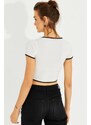 Cool & Sexy Women's White Piped Crop Top