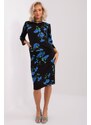 MladaModa Květinový komplet halenky a sukně model 55812 černý+barva královská modrá