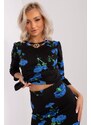 MladaModa Květinový komplet halenky a sukně model 55812 černý+barva královská modrá