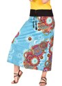 Dlouhá modrá sukně s barevným potiskem, elastický pas a šňůrka L/XL , Modrá , Nepál , 100%bavlna