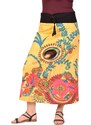Dlouhá žlutá sukně s barevným potiskem, elastický pas a šňůrka L/XL , Žlutá , Nepál , 100%bavlna