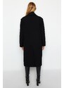 Trendyol Black Oversize Wide Cut Gold Button Detailní dlouhý razítkovaný kabát