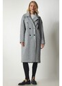 Happiness İstanbul Women Gray Double Breasted Neck Oversize Cachet Coat