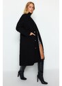 Trendyol Black Oversize Wide Cut Gold Button Detailní dlouhý razítkovaný kabát