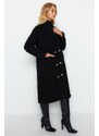 Trendyol Black Oversize Wide Cut Gold Button Detailní dlouhý razítkovaný kabát