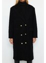 Trendyol Black Oversize Wide Cut Gold Button Detailní dlouhý razítkovaný kabát