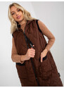Fashionhunters Tmavě hnědá dámská prošívaná vesta RUE PARIS s kapucí