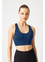 LOS OJOS Navy Blue Supported Back Detailed Covered Sports Bra