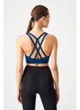 LOS OJOS Navy Blue Supported Back Detailed Covered Sports Bra