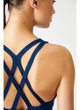 LOS OJOS Navy Blue Supported Back Detailed Covered Sports Bra