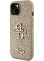 Ochranný kryt na iPhone 15 - Guess, Fixed Glitter 4G Metal Logo Gold