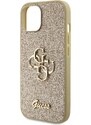 Ochranný kryt na iPhone 15 - Guess, Fixed Glitter 4G Metal Logo Gold