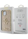 Ochranný kryt na iPhone 15 - Guess, Fixed Glitter 4G Metal Logo Gold