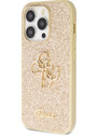 Ochranný kryt na iPhone 15 Pro MAX - Guess, Fixed Glitter 4G Metal Logo Gold