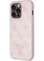 Ochranný kryt na iPhone 15 Pro - Guess, 4G Strass Triangle Metal Logo Pink