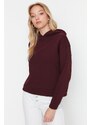 Trendyol Claret Red Regular/Normal Pattern Basic Hooded Thick Inside Fleece Knitted Sweatshirt