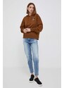 Mikina Calvin Klein Jeans dámská, hnědá barva, s kapucí, hladká
