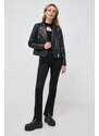 Kožená ramoneska Karl Lagerfeld dámská, černá barva, přechodná