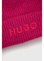 Čepice z vlněné směsi HUGO růžová barva
