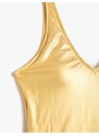 Koton Metallic Swimwear V-Neck Thick Straps