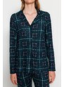 Trendyol Green Soft Feeling Premium Plaid Sleep Tape Pletená pyžamová souprava