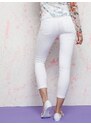Hand Work Denim Euphora jeans decorated with cuts and rhinestones on the knees white