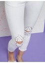 Hand Work Denim Euphora jeans decorated with cuts and rhinestones on the knees white