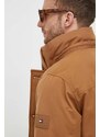 Péřová bunda Tommy Hilfiger pánská, hnědá barva, zimní