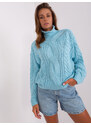 Fashionhunters Světle modrý oversize svetr s kabely