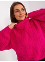 Fashionhunters Dámský fuchsiový oversize svetr s rolákem