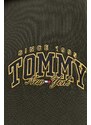 Bavlněná mikina Tommy Jeans pánská, hnědá barva, s aplikací