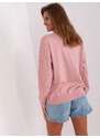 Fashionhunters Světle růžový klasický svetr s kulatým výstřihem
