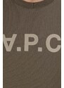 Bavlněná mikina A.P.C. Sweat Vpc Bicolore pánská, zelená barva, s potiskem, H COFAX-H27803 KHAKI/GREY