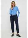 Kalhoty Tommy Hilfiger dámské, tmavomodrá barva, jednoduché, high waist