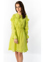 MADE IN ITALY Bavlněné dámské šaty v limetkové barvě s výšivkou (303ART)