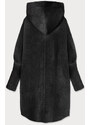 MADE IN ITALY Dlouhý černý vlněný přehoz přes oblečení typu "alpaka" s kapucí (908)