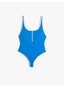 Koton Swimming Swimsuit U Neck Covered Front Zipper Piping Detailed