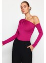 Trendyol Fuchsia Asymmetrical Collar Long Sleeved Flexible Knitted Bodysuit